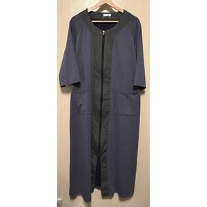 Ekouaer Casual Lounge Zip Blue Gray Deep Pockets House Dress Lagenlook Women's L